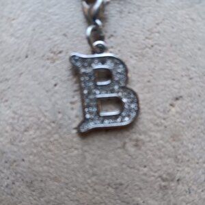 Metal Silver Color Bracelet Charm Letter B Rhinestone